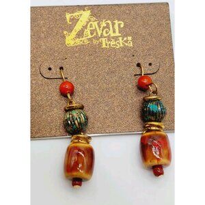 Zevar By Treska Blue Red Brown Beaded Earrings Drop